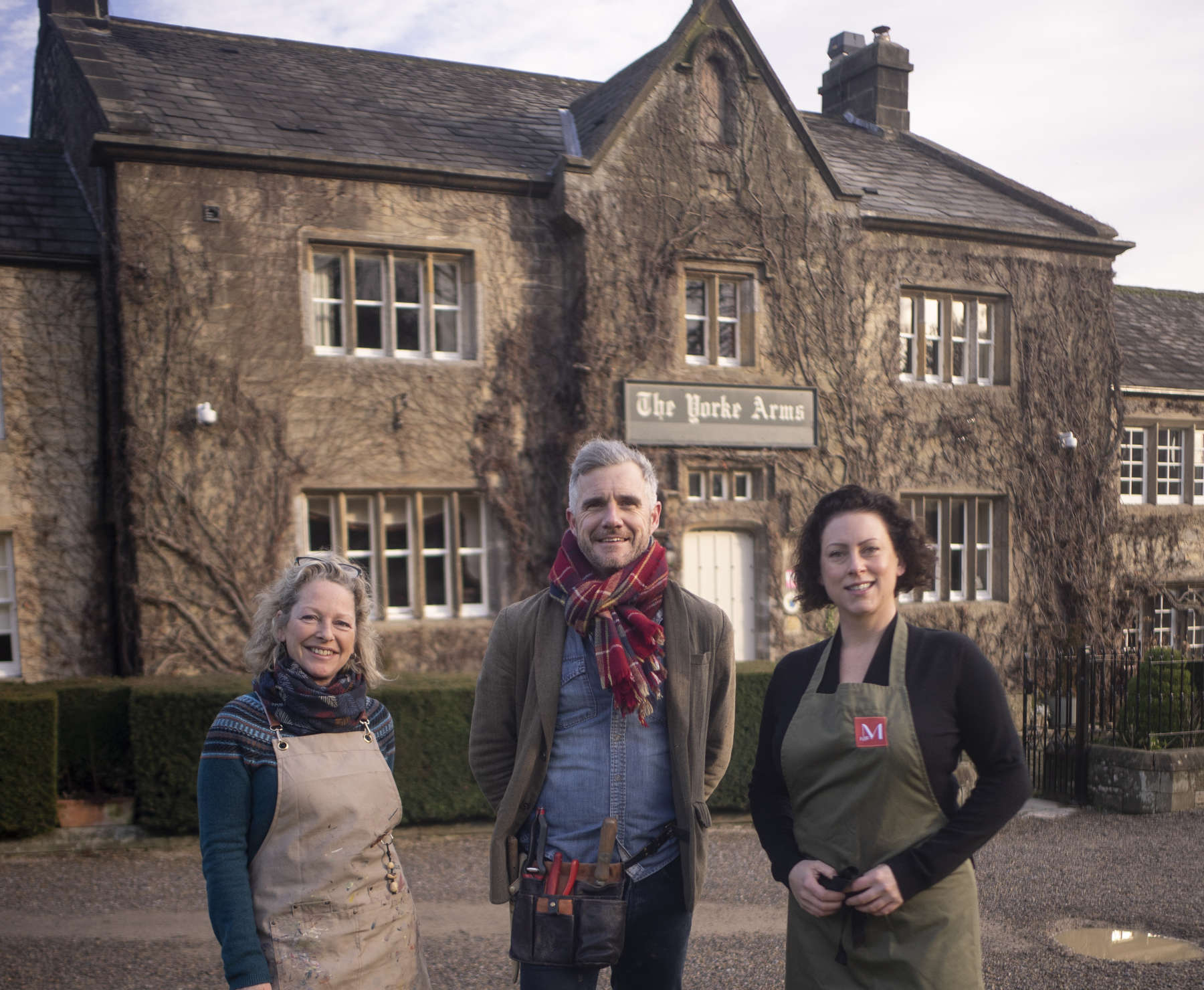 Yorkshire landscape artist, Sarah Garforth with Horticulturist and founder of The Northern School of Gardening, Dean Bolton-Grant and Michaela Hanna