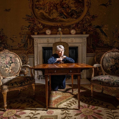 Jane Fiddick with the gifted miniature table and the original Chippendale