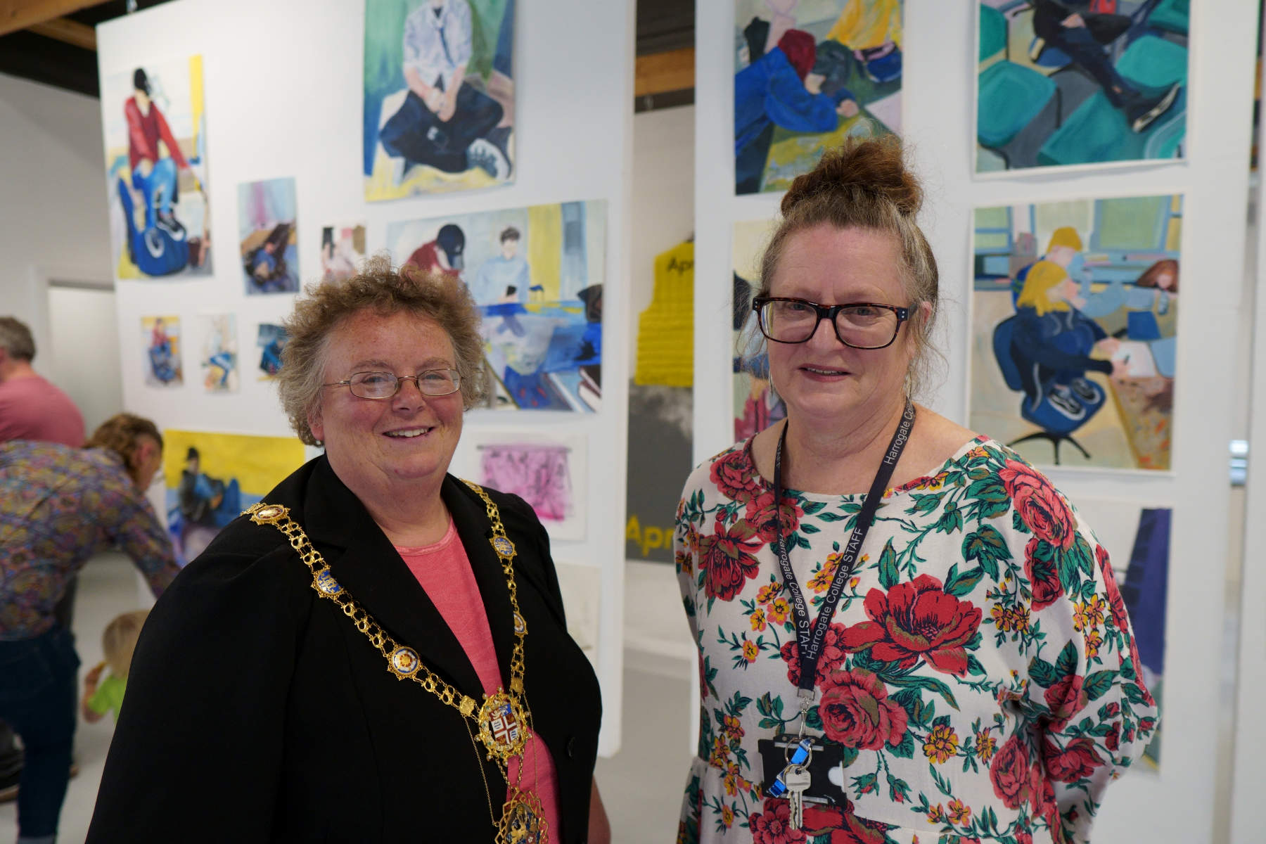 The Mayor of Harrogate, Councillor Victoria Oldham and Dr.Annabel Smith Programme Manager, MA Creative Practice Harrogate College