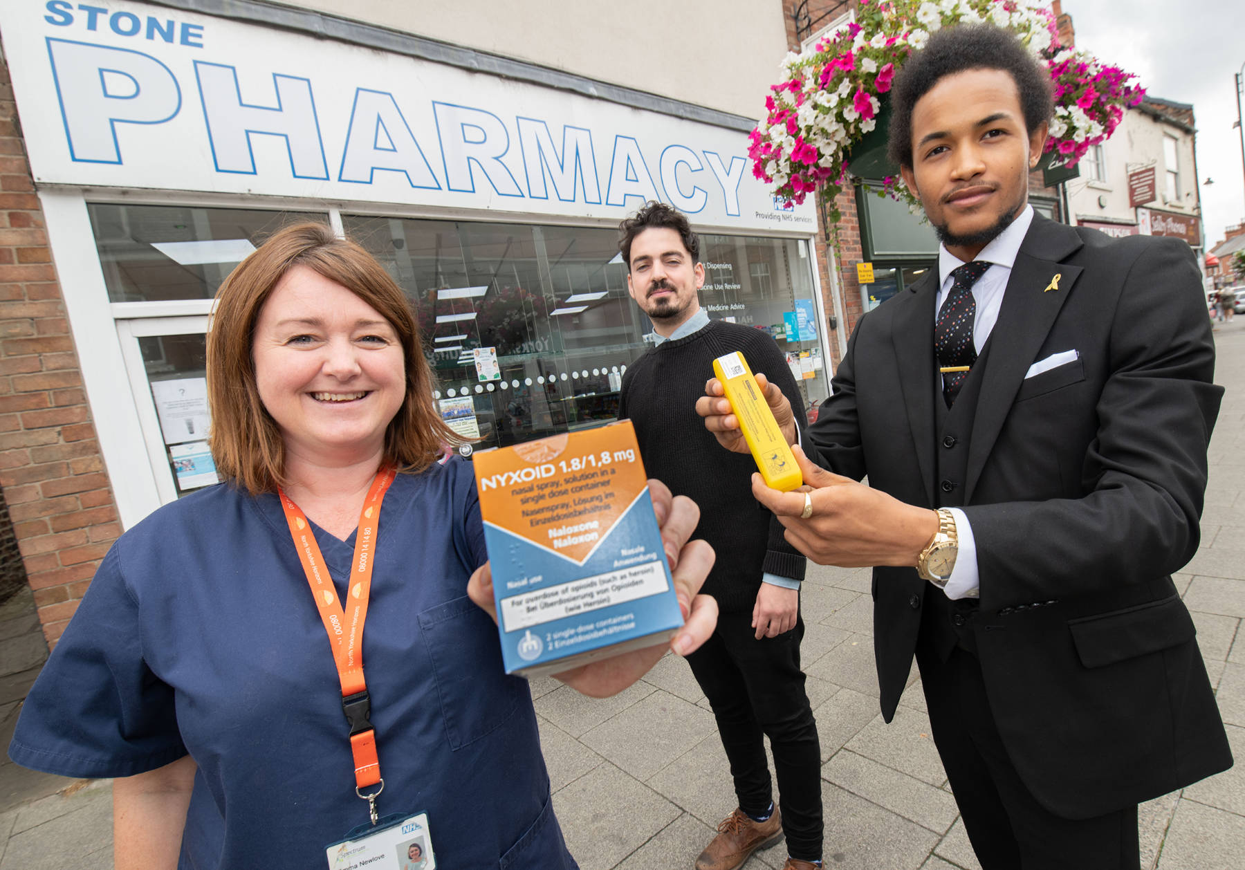 North Yorkshire Horizons nurse Emma Newlove with pharmacist Edris Mahmud and dispenser Nathaniel Harris at Stone pharmacy