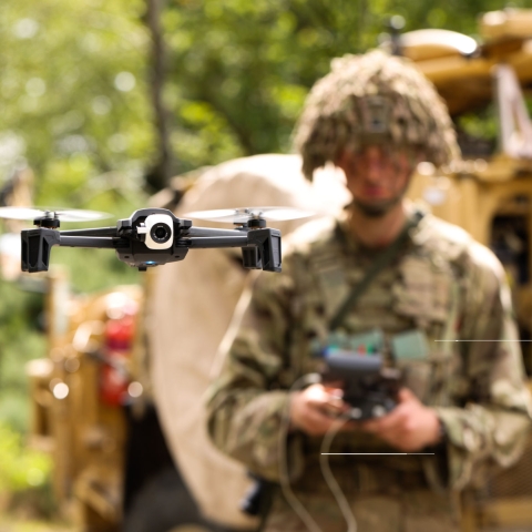 Trooper Woodcock, C Squadron, Royal Lancers, pilots a drone during Exercise LUCKNOW LANCER, Scotland. Exercise LUCKNOW LANCER, taking place across July 2022, sees the Royal Lancers maintain their reconnaissance skills while preparing for Operation CABRIT (Poland) in the Galloway Forest, Scotland. The Lancers are joined by elements of the Household Cavalry Regiment, the Royal Artillery, the Royal Danish Army, and the US Air Force. In total, around 750 personnel are to be involved with the exercise, making it one of the largest in the UK this training year.