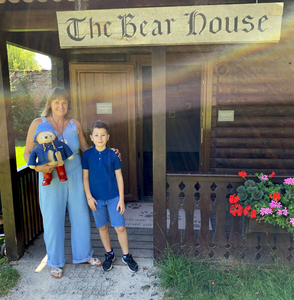 Jane Lazerri and son William with their Paddington Bear at the Bear House, Newby Hall