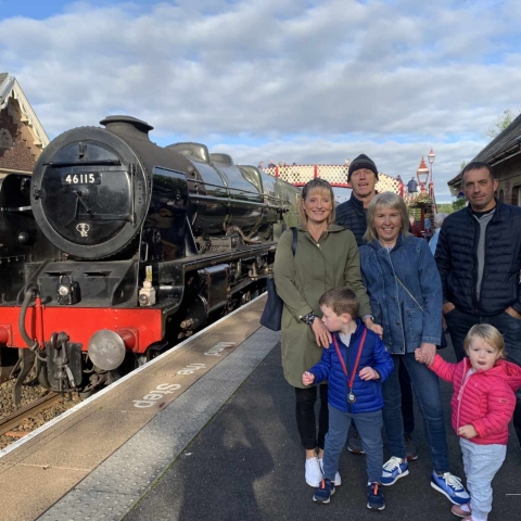 Full steam ahead for family railway experience for Andy Richardson, Colin Ousby, Julia Richardson and Janet Ousby, ready to be waved off by Rosie Cannon, 2 and brother Noah Cannon, 6 at Appleby Railway Station.