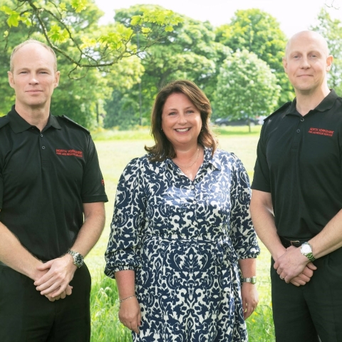 From left to Right: Deputy Chief Fire Officer Mat Walker, Commissioner Zoë, and Chief Fire Officer Jonathan Dyson outside the OPFCC at Granby Road, Harrogate