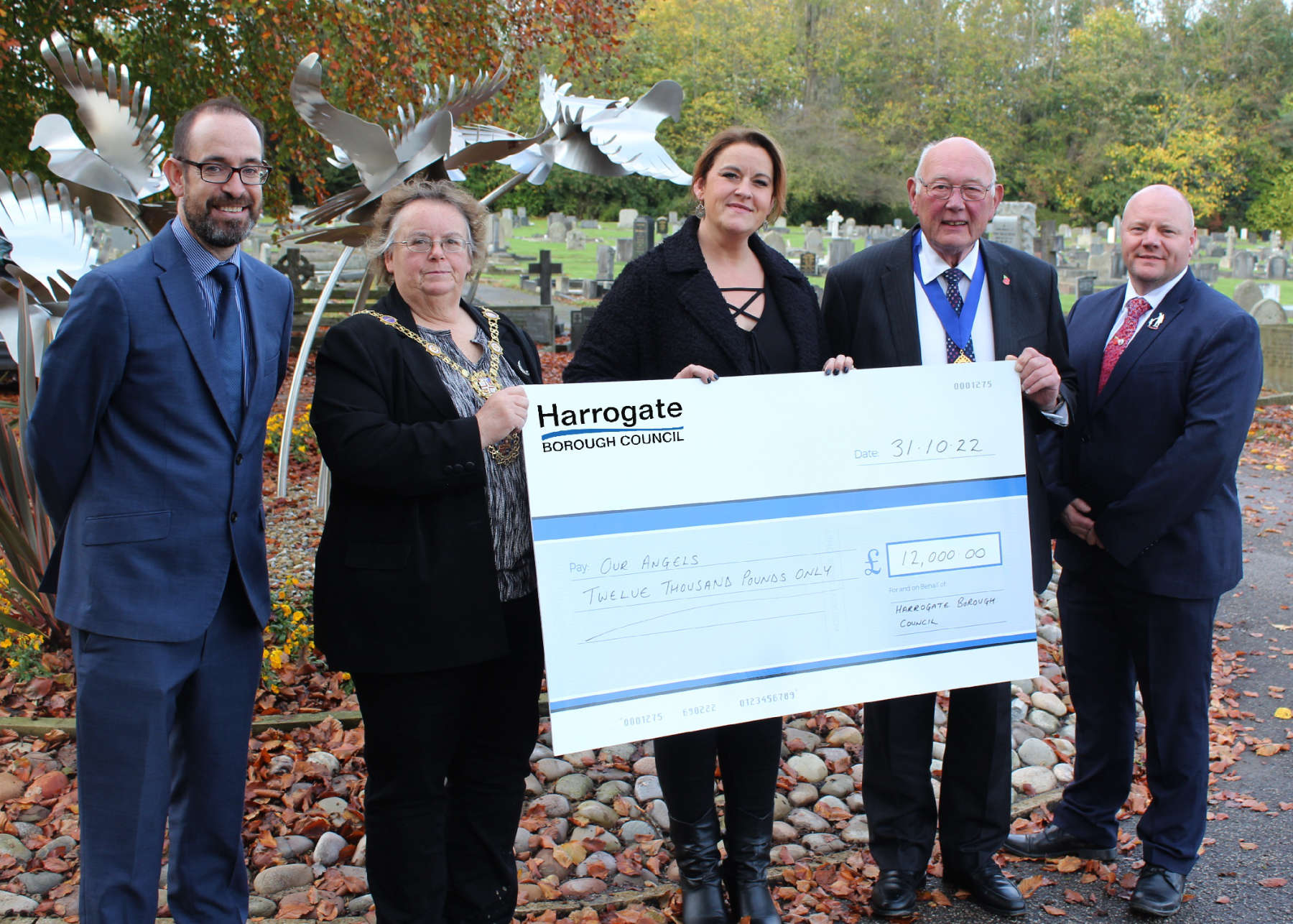 commercial and community development manager Jon Clubb, Harrogate Borough Mayor Councillor Victoria Oldham, chairperson of Our Angels Emma Lofthouse, Harrogate Borough Deputy Mayor Councillor Robert Windass and bereavement services manager Stephen Hemsworth