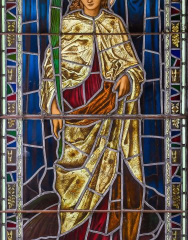 A rare stained glass window of St Margaret of Antioch by Pre-Raphaelite and Arts and Crafts luminary Sir Edward Burne-Jones