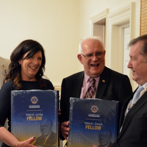 Pictured l-r, Kevin Hunter, the Lions District Governor, Lisa Swiers, Bob Godsell, and Richard Hall, president of the Knaresborough Lions Club