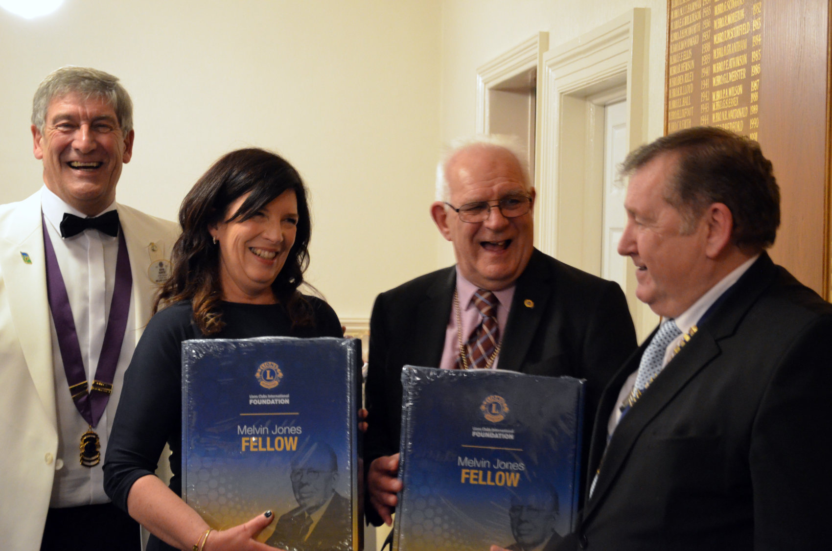 Pictured l-r, Kevin Hunter, the Lions District Governor, Lisa Swiers, Bob Godsell, and Richard Hall, president of the Knaresborough Lions Club