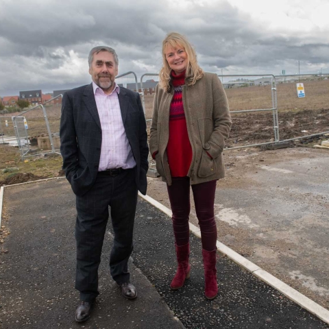 Cllr Annabel Wilkinson with colleague Cllr Steve Watson, who represents the Northallerton North and Brompton division, where the school will be based, at the Alvertune Road site.