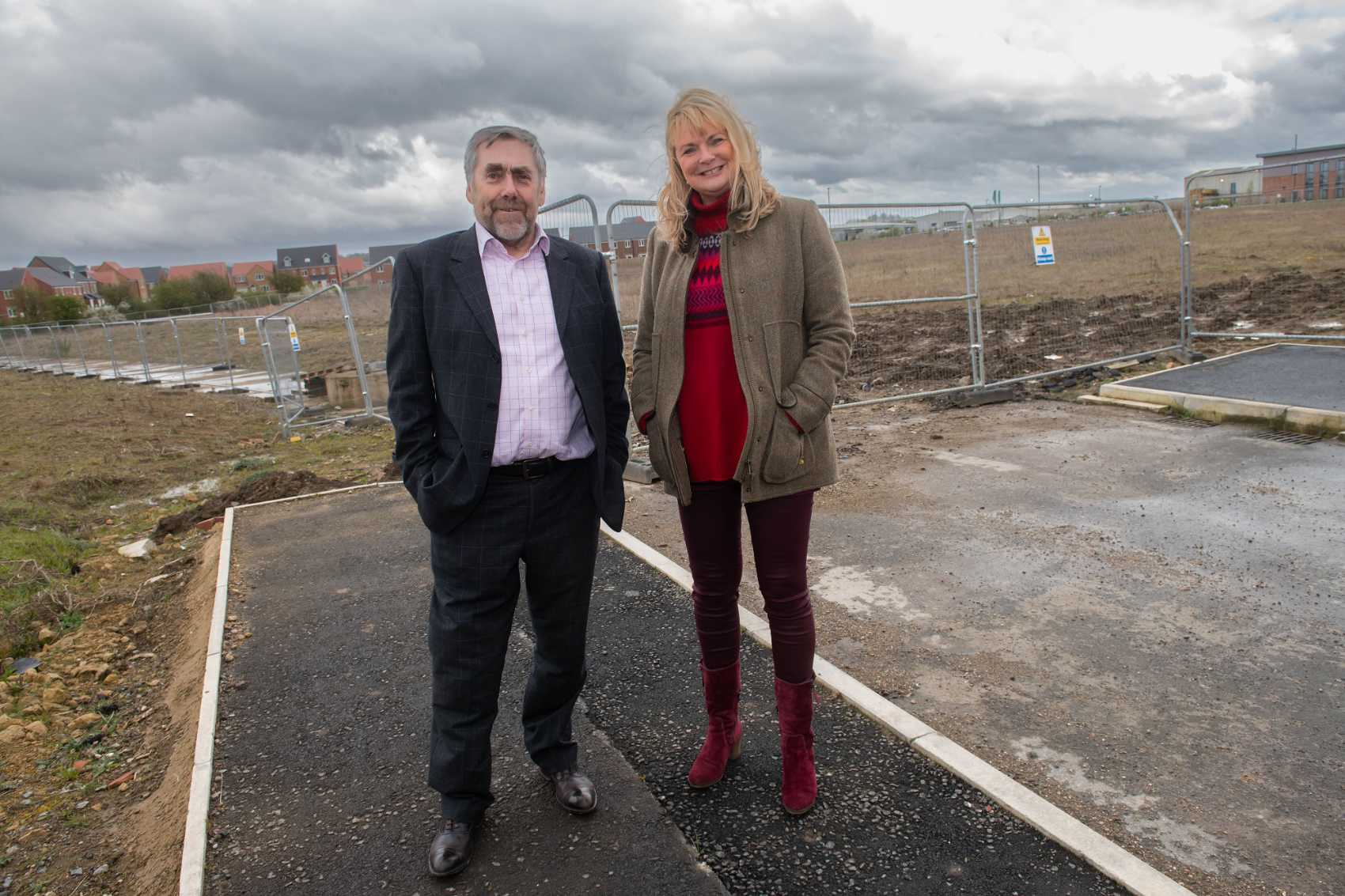 Cllr Annabel Wilkinson with colleague Cllr Steve Watson, who represents the Northallerton North and Brompton division, where the school will be based, at the Alvertune Road site.