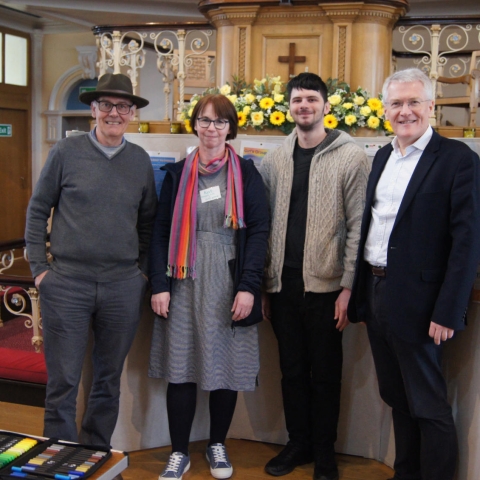 Rob Knox, chair of the NAS Harroagte Branch, Kat Farrell, Jackson Prince, Andrew Jones MP