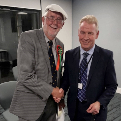 Newly elected councillor Tony Randerson with returning officer Richard Flinton