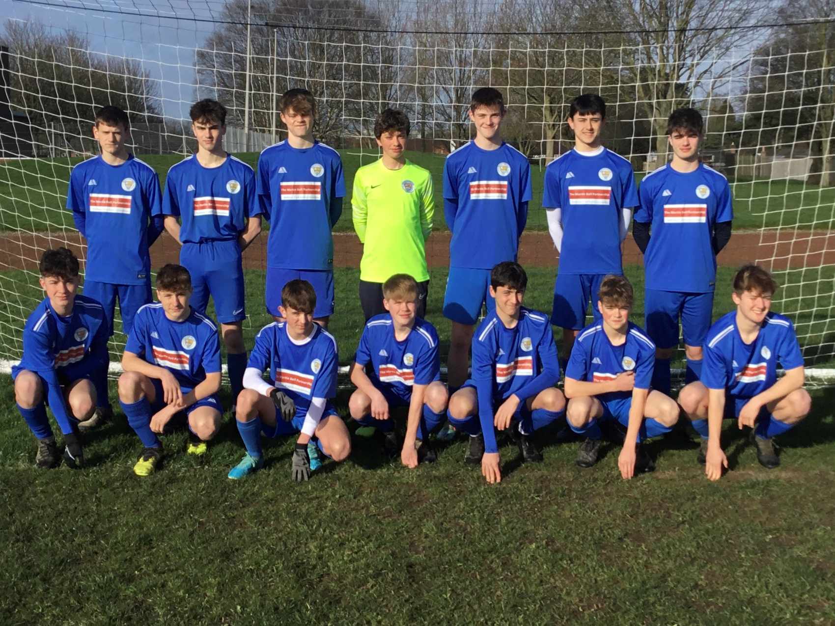 oroughbridge Juniors FC Under 16s wearing their new kit sponsored by The Martin Bell Partnership