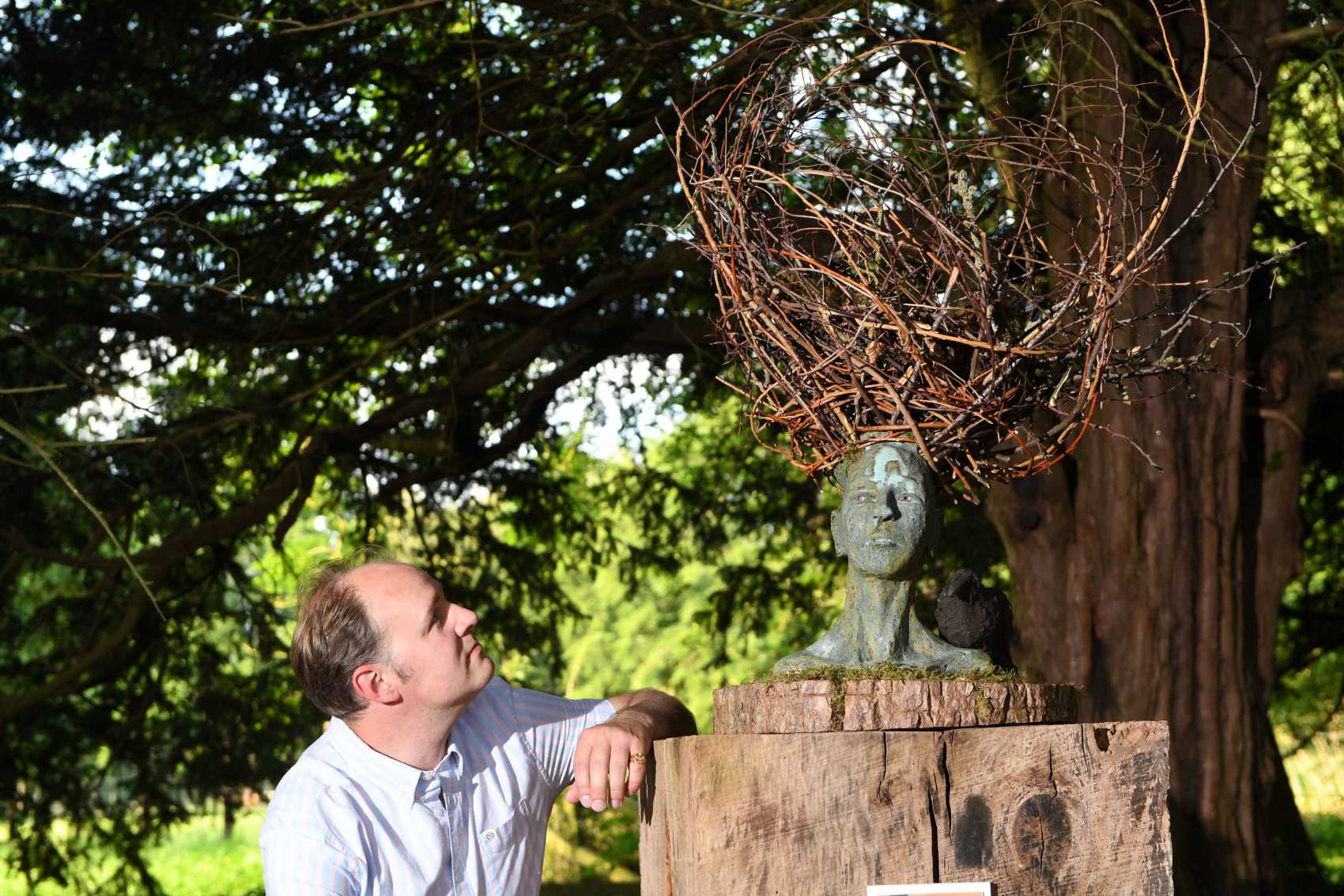 Orlando Compton with Raven Queen, one of the sculptures at the newly opened sculpture trail at Newby Hall