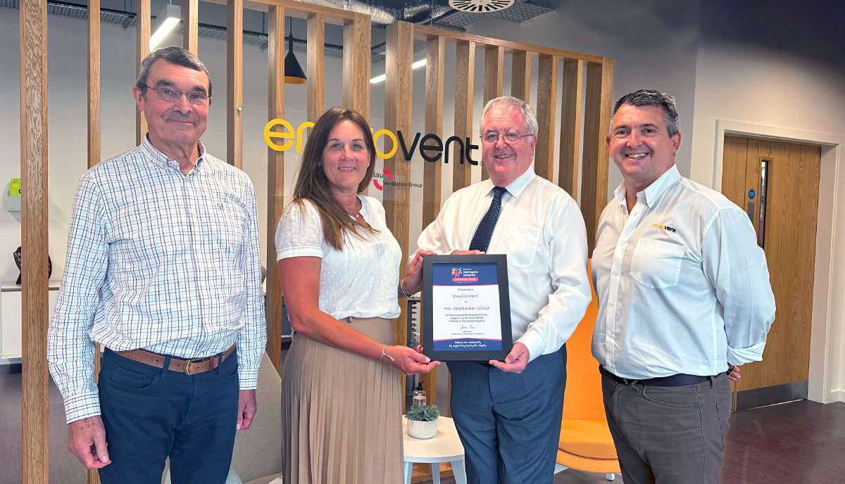 L to R: Greg Tunesi, Friend; Rachel Tranter, EnviroVent; John Fox, Chair of the Friends and Andy Makin, Managing Director of EnviroVent