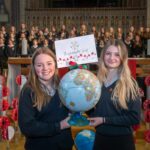 Wensleydale School students Millie Gilbey and Jessica Arnott with their school’s globe.