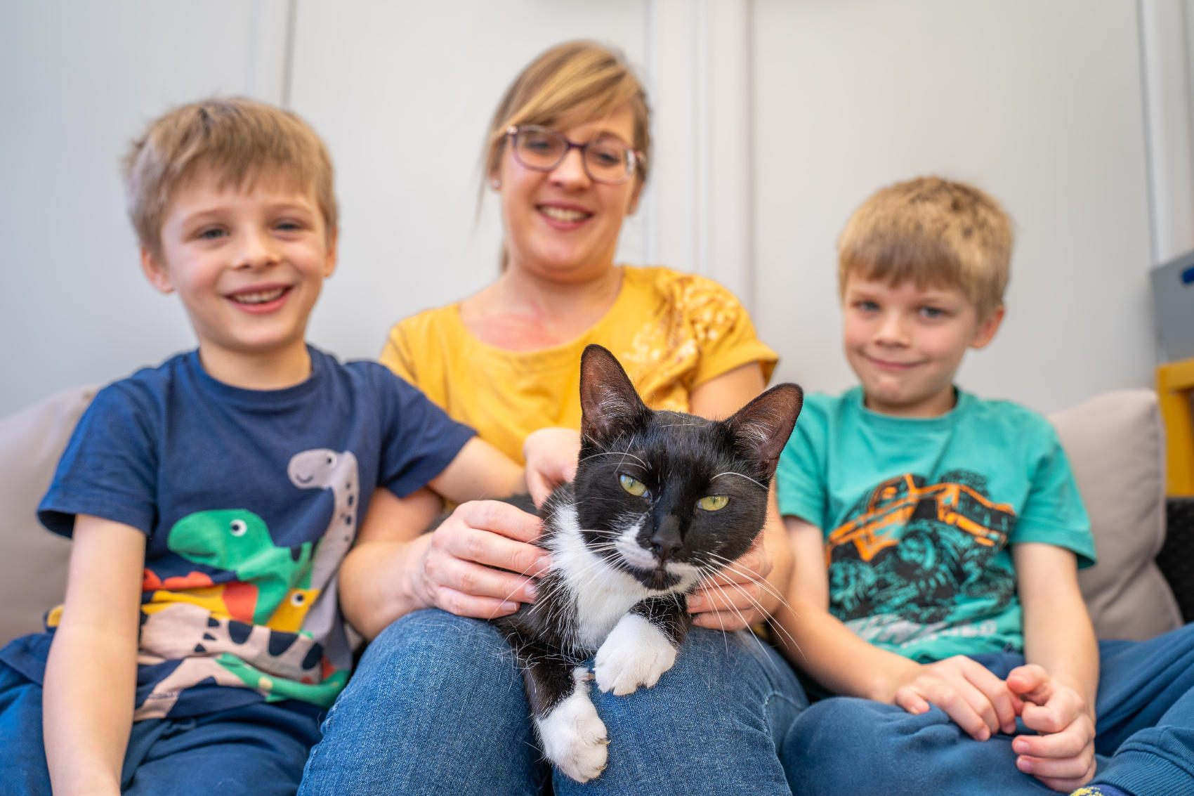 Flash with owner Charlotte Hunt and children, Louis, left, and Oliver