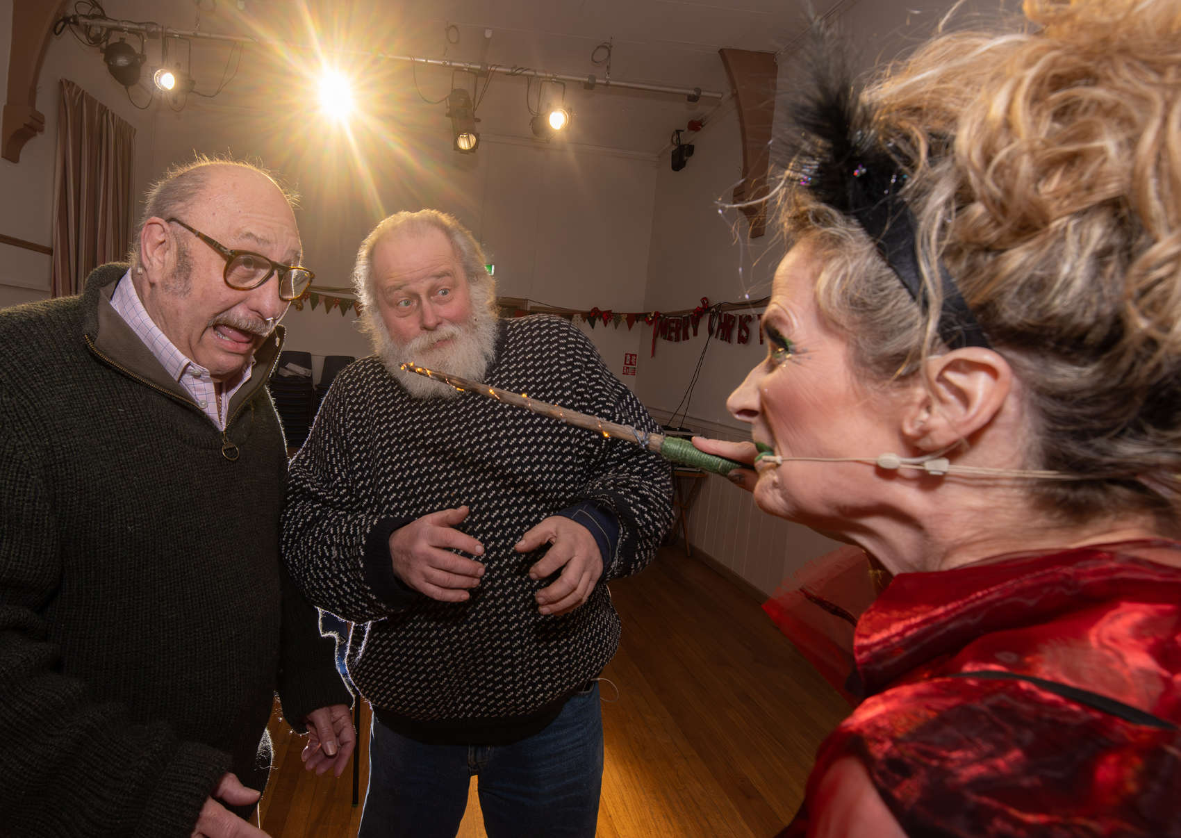 Karen Coombes as Wanda the Wicked puts a spell on Cllr Andy Paraskos and Cllr Arnold Warneken