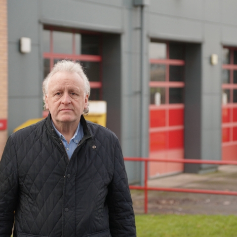 Keith Tordoff MBE outside Harrogate Fire Station
