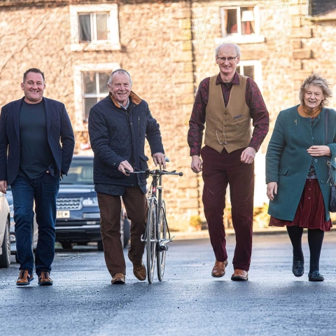 From left to right, Long Course Weekend’s founder and chief executive, Matthew Evans, North Yorkshire Council’s executive member for open to business, Cllr Derek Bastiman, Masham, Parish Council vice-chair, Ian Johnson, and Flo Grainger, owner of the Old Station Caravan Park, pictured in Masham