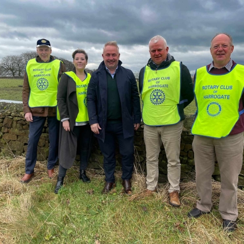 Members of the Rotary Club of Harrogate, Alistair Ratcliffe, Vic Smith-Dunn, John Wallace and Charles Dickinson with Verity Frearson Director Matthew Stamford (in the centre)