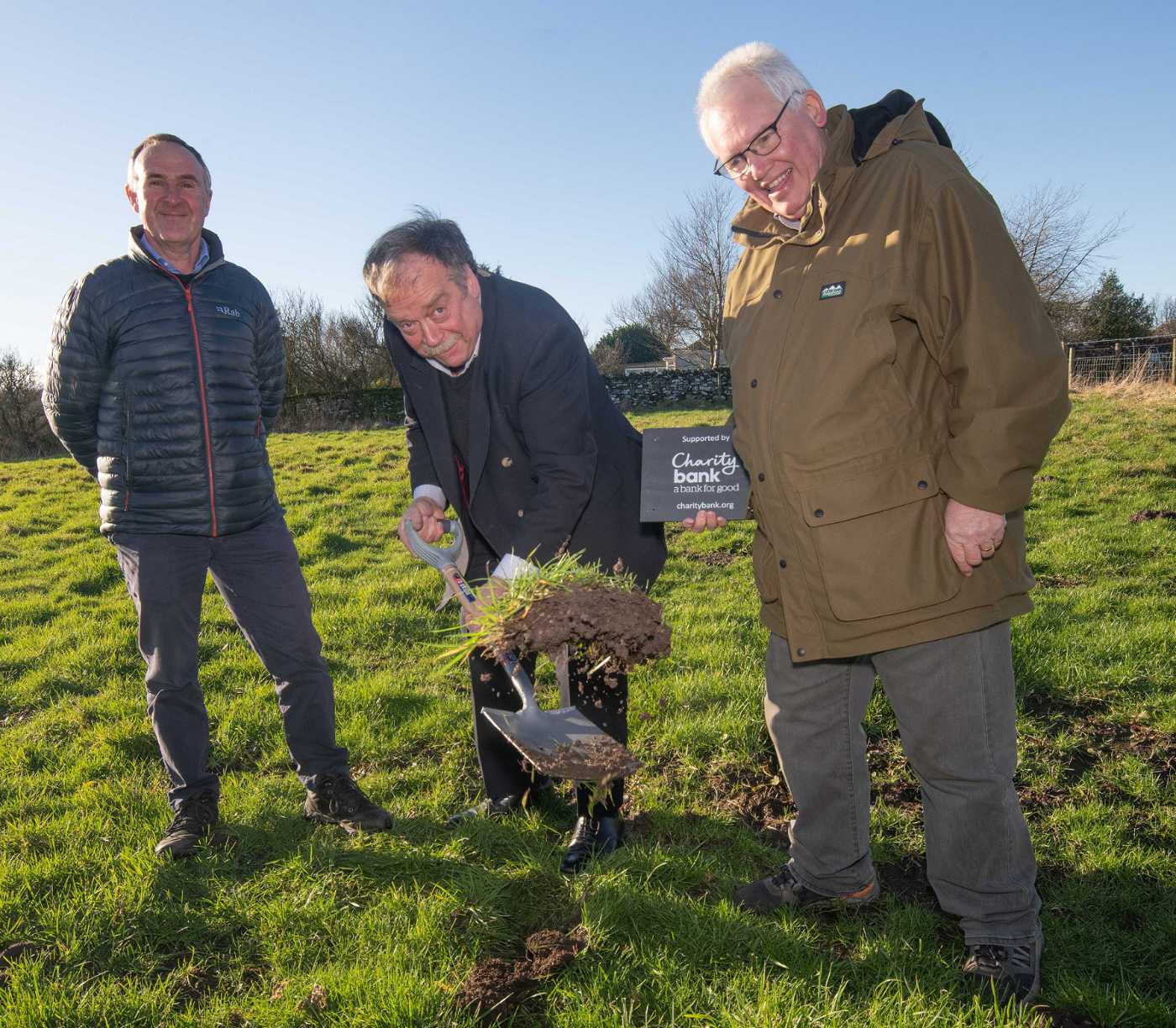 The groundbreaking ceremony for the new Hudswell affordable homes development took place this week with North Yorkshire Council’s executive member for housing, Cllr Simon Myers (centre), the Charity Bank’s regional manager, Jeremy Ince (left), and Hudswell Community Charity’s secretary, Martin Booth