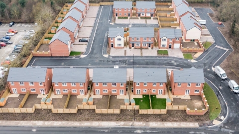 Aerial shot of Millers Chase, York, where 69 affordable homes have been built by Yorkshire Housing