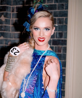 Chloe McEwen in 1920s themed eco dress at Miss England finals
