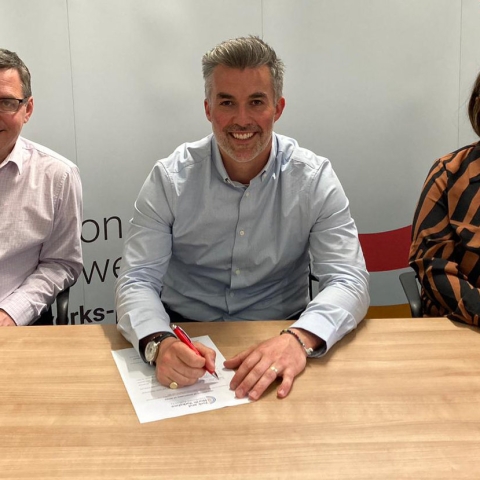 David Skaith, Mayor of York and North Yorkshire, signing the Declaration of Acceptance of Office with James Farrar, Director of Economy & Interim Head of Paid Service, and Rachel Antonelli, Head of Legal & Interim Deputy Monitoring Officer at York and North Yorkshire Combined Authority