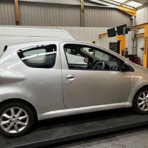 The unroadworthy Toyota Aygo which was found to have serious defects to its bodywork following an investigation by North Yorkshire Council’s trading standards officers