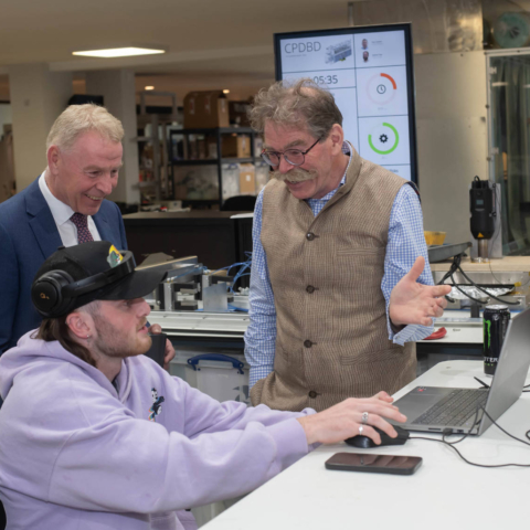 North Yorkshire Council’s chief executive, Richard Flinton (left), with Labman’s managing director, Andrew Whitwell, and 19-year-old mechanical apprentice, Joe Sigsworth