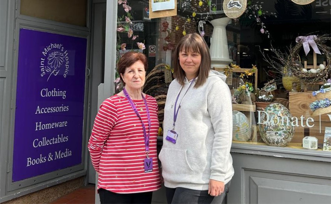 Hospice shop volunteer Maria Corbin, with Shop Manager, Polly Harvey outside the Ripon Shop