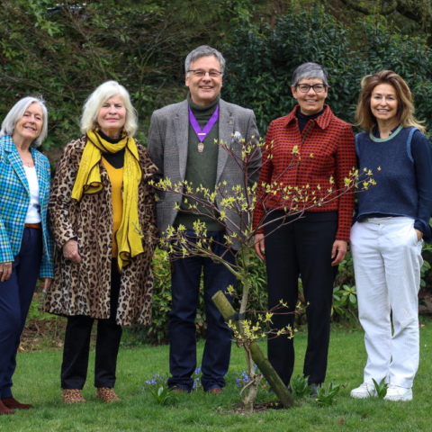 Lynne Mee and Paula Stott, lead co-ordinators for Women Winning, Mike Newby Chair of Harrogate Civic Society, Sue Wood Tree Assessor North Yorkshire Council and Lilian’s daughter Mitzi Mina. Also submitted - The then HRH Prince Chales and Mrs Lilian Mina MBE at the official opening of the Royal Hall