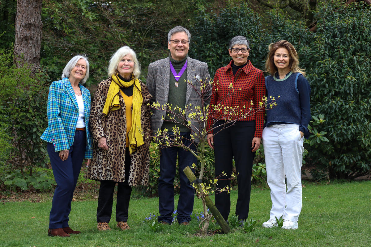 Lynne Mee and Paula Stott, lead co-ordinators for Women Winning, Mike Newby Chair of Harrogate Civic Society, Sue Wood Tree Assessor North Yorkshire Council and Lilian’s daughter Mitzi Mina. Also submitted - The then HRH Prince Chales and Mrs Lilian Mina MBE at the official opening of the Royal Hall