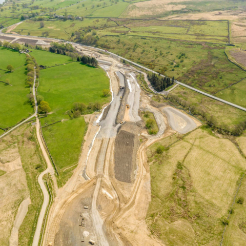 Aerial shots of work which is currently being carried out to install the new four-kilometre stretch of road and associated infrastructure, such as the introduction of new culverts