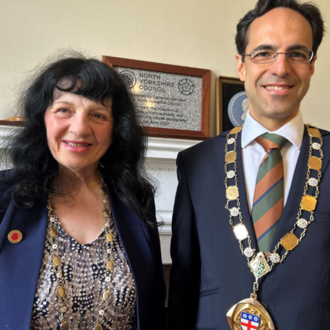 The former chair of North Yorkshire Council, Cllr Roberta Swiers, is pictured with Cllr George Jabbour, who has been appointed to the role