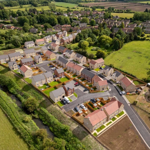 Aerial view of the newly completed Bridgewell development in Spofforth, North Yorkshire