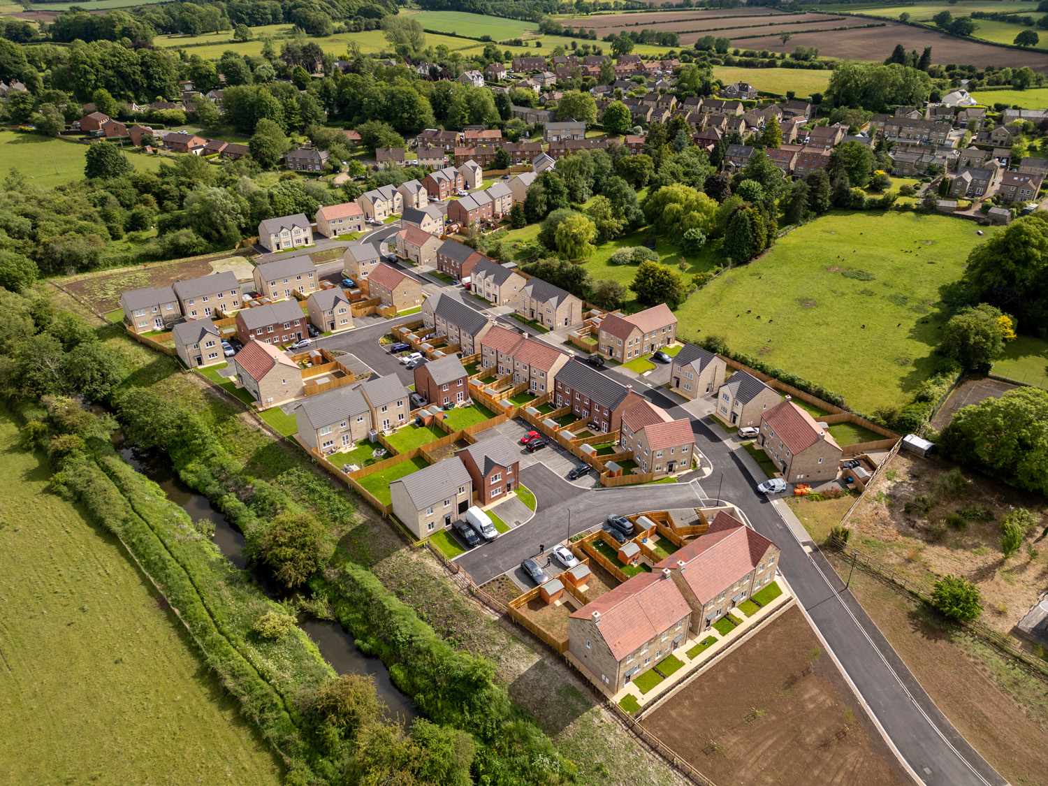 Aerial view of the newly completed Bridgewell development in Spofforth, North Yorkshire