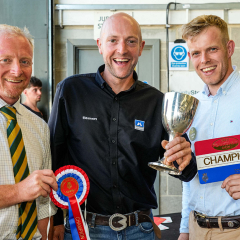 Champion Farrier Steven Beane from Yarm with judges Gavin Darby (left) and George Robertson