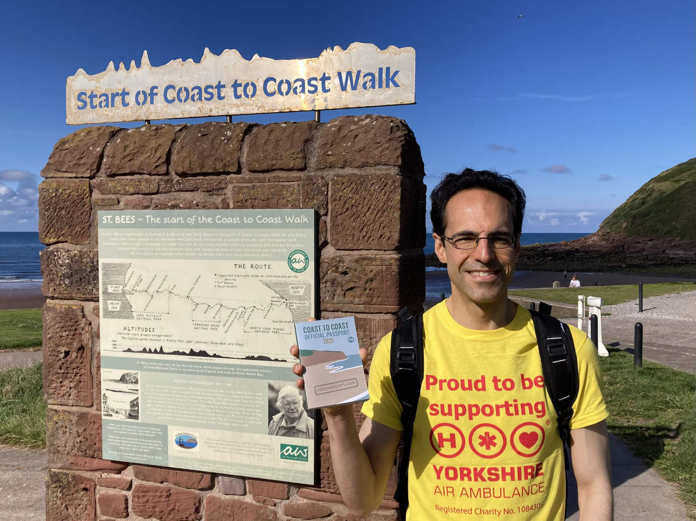 North Yorkshire Council’s chair, Cllr George Jabbour, is pictured in St Bees in Cumbria at the start of the Coast-to-Coast Walk. The 190-mile route stretches across the North of England and passes through the Lake District, the Yorkshire Dales and the North York Moors.