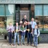 Young farmers with their rosettes at Kendall’s Farm Butchers in Pateley Bridge. From left are John Peel, Archie Hotham, Freddie Barrett and Thomas Marshall, with Archie’s brother Duncan also getting in on the act. Holding some of the prime lamb cuts is owner Paul Kendall, the group completed by Skipton Auction Mart’s livestock sales manager and auctioneer Ted Ogden
