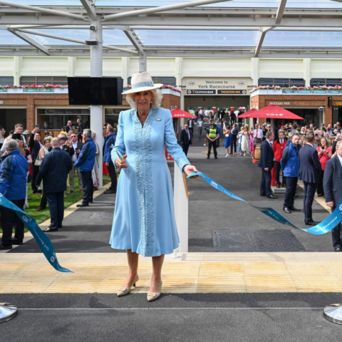 Her Majesty The Queen opens the Bustardthorpe End Development at York Racecourse in August 2024