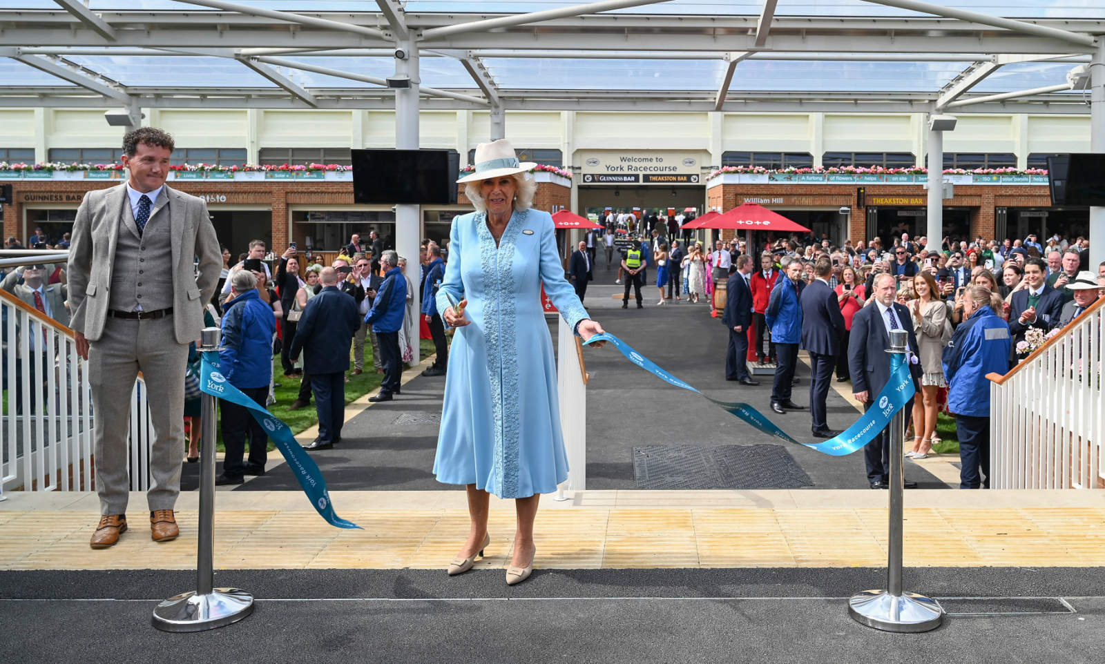 Her Majesty The Queen opens the Bustardthorpe End Development at York Racecourse in August 2024