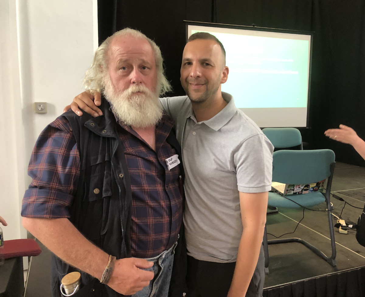 Cllr Arnold Warneken chatting to Zack Polanski at a conference in Selby