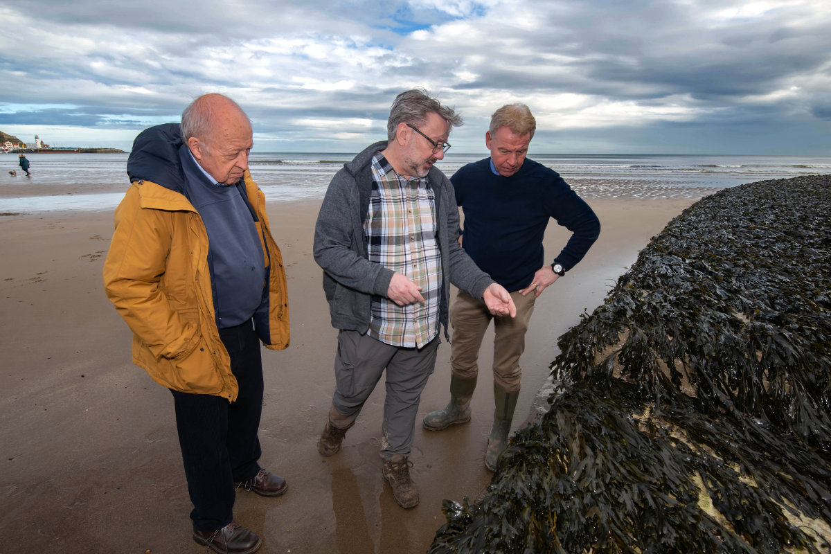 North Yorkshire Council’s chief executive, Richard Flinton, the authority’s leader, Cllr Carl Les, and Professor Darren Gröcke from Durham University at Scarborough’s South Bay Image two: Scarborough’s South Bay