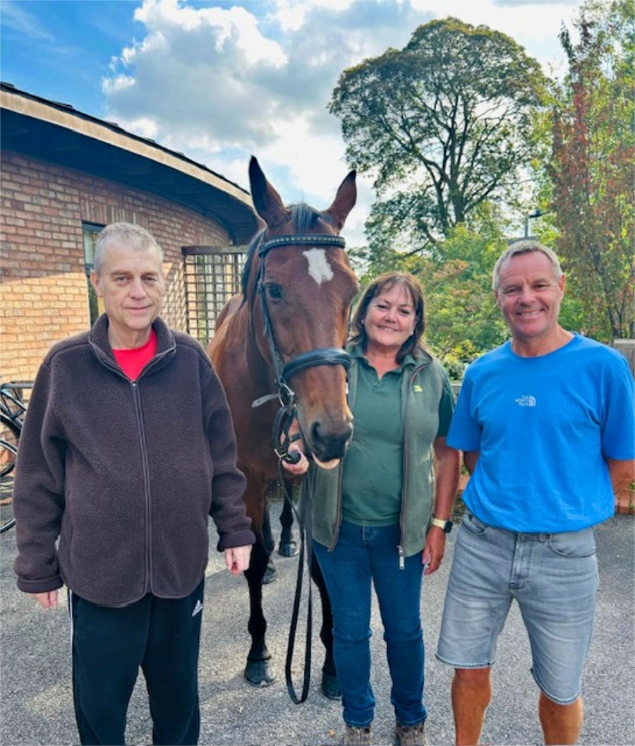 Shaun Freer (left) and his friend Martin Kirby (right), meet Nico with Pam Atkinson