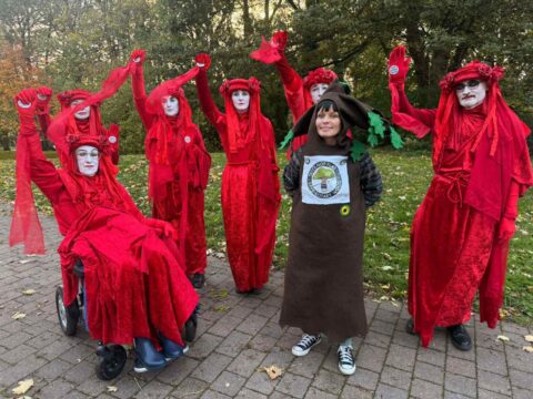 Credit: Ethical Team - Sarah Gibbs of Save Rotary Wood with Extinction Rebellion’s Red Rebels after the planning meeting