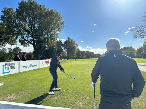 Players teeing off during the Championship at Harrogate Golf Club.