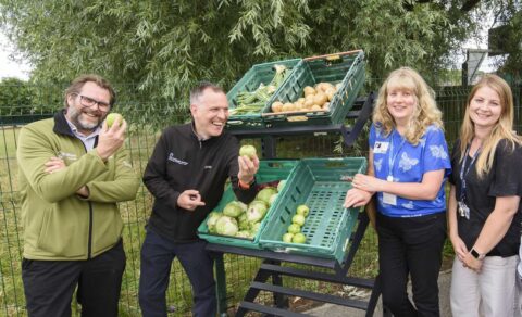 North Yorkshire Council’s Healthy Schools’ Team officer, Ruth Stacey with Jodie Morris (far right) the school’s pastoral support worker and to your left Peter Barringer and Chris Clyburn from FareShare