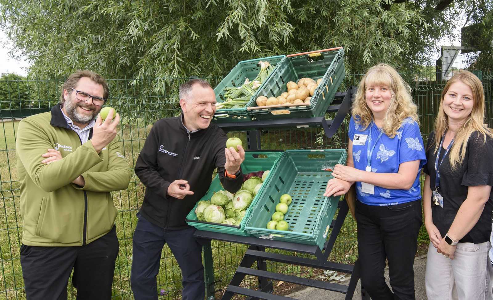 North Yorkshire Council’s Healthy Schools’ Team officer, Ruth Stacey with Jodie Morris (far right) the school’s pastoral support worker and to your left Peter Barringer and Chris Clyburn from FareShare